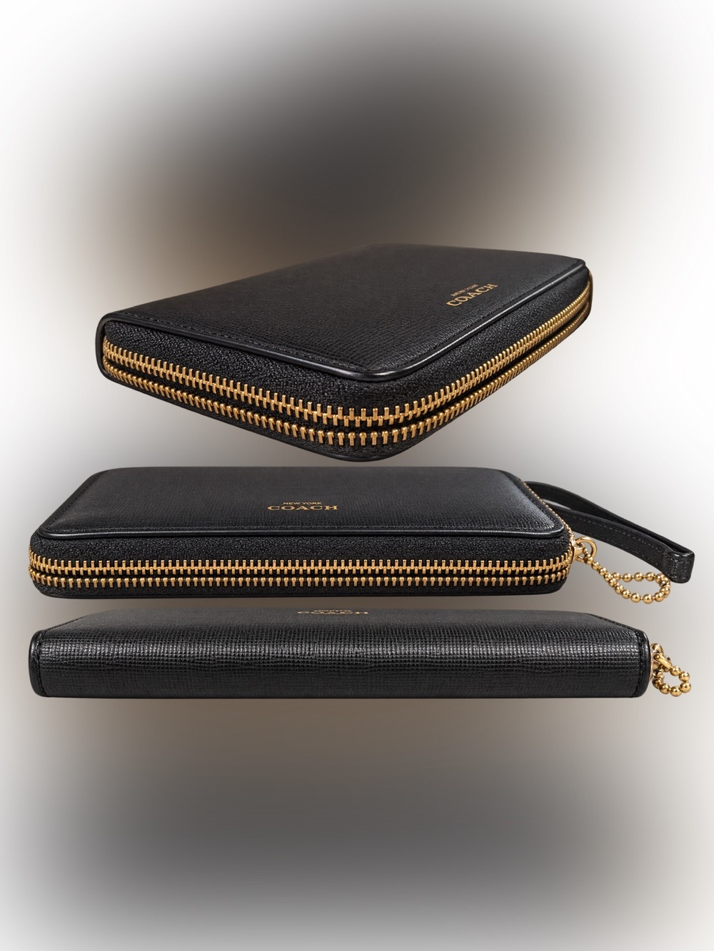 COACH Black coated canvas Zip-Around Wallet with Gold Hardware
